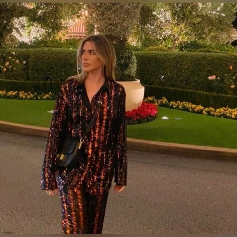 Zara shirt blouse with sparkles black and orange